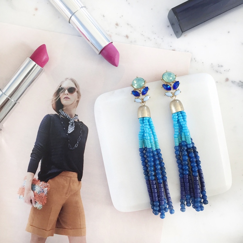 🆑 "Tuula" Earrings || Blue Tassel Statement